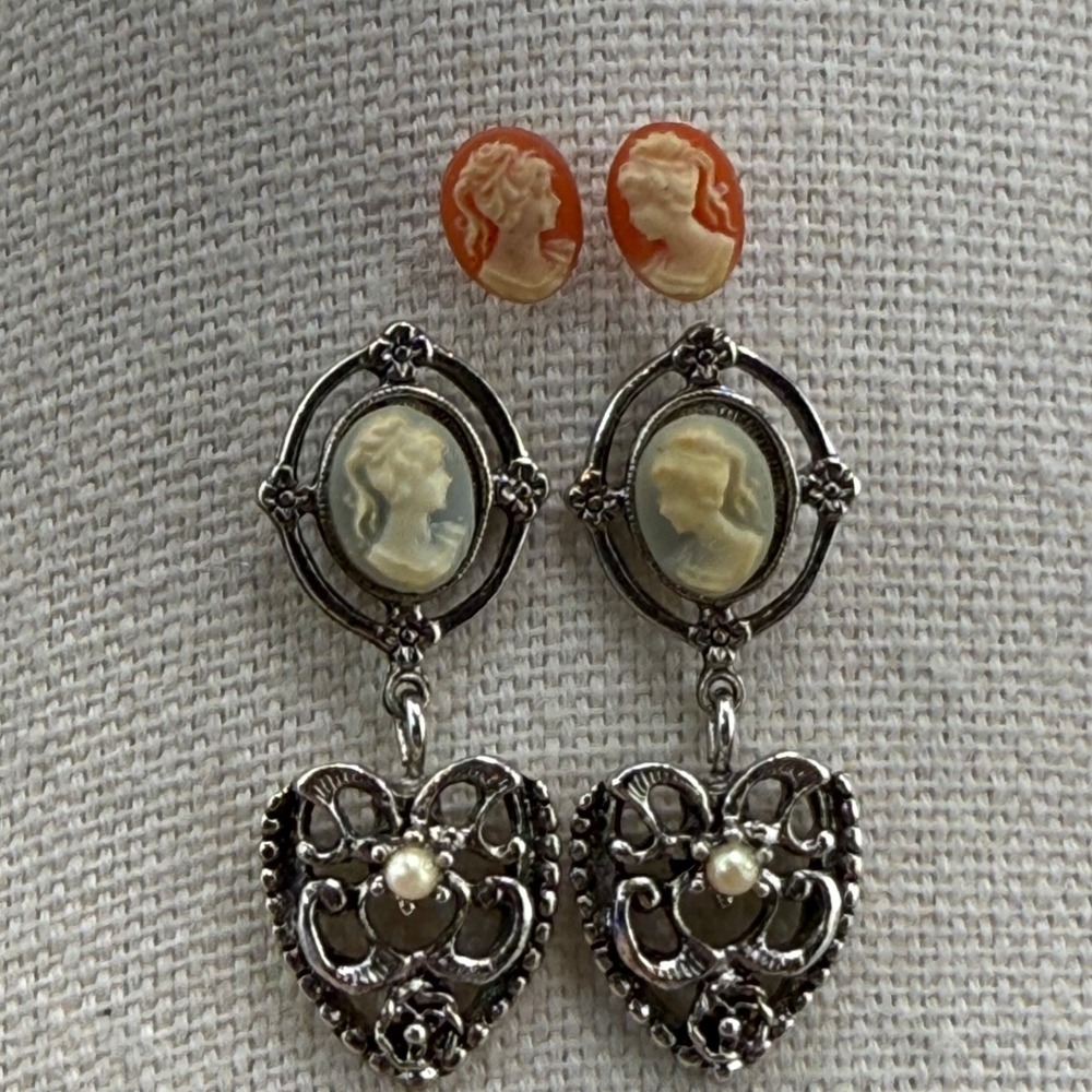 Cameo Pierced Earrings Lot of 2